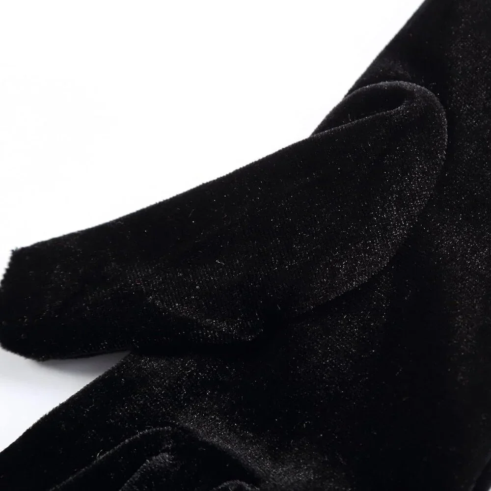 Women's Deep Black Velvet Short Satin Gloves Style Wrist Flapper Banquet